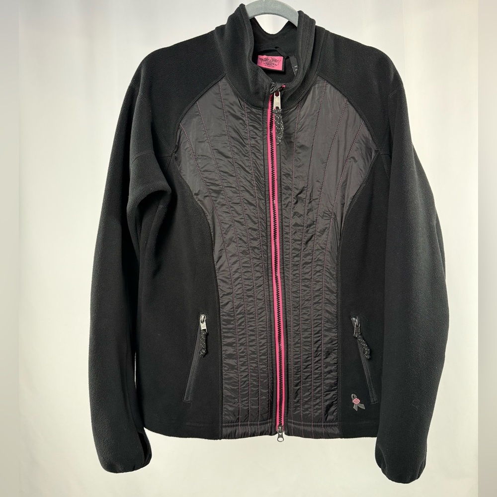 Harley-Davidson Full‎ Zip Fleece Jacket in Black Pink Size Extra Large